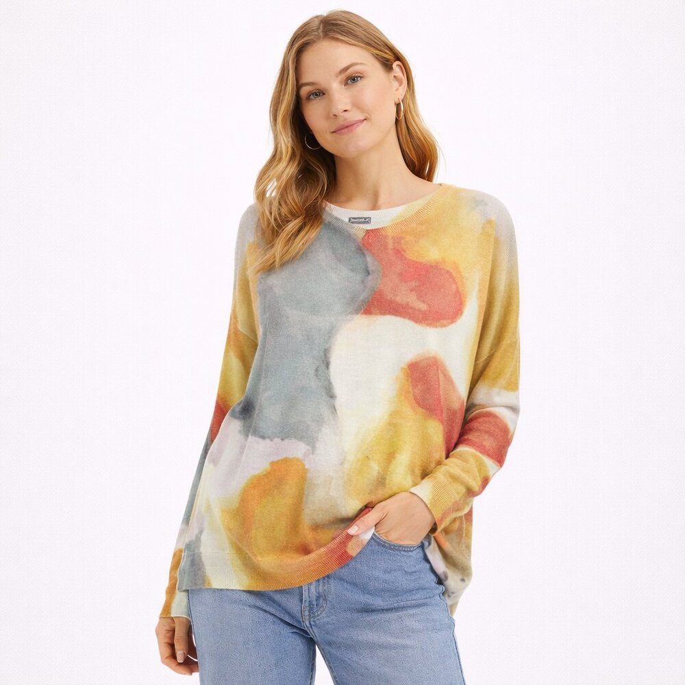 In Bed With You Merino Wool Abstract Print Sweater Size L Made in Italy